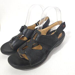 Clarks Unstructured Leather Sandals Black Slingback Open Toe Comfort Size 7.5 M